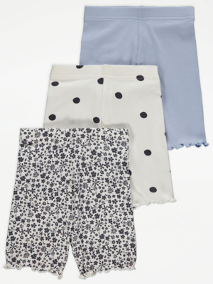 Floral Spot Ribbed Cycling Shorts 3 Pack Kids at ASDA