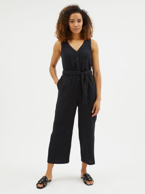 Black Sleeveless Double Cloth Jumpsuit Women at ASDA