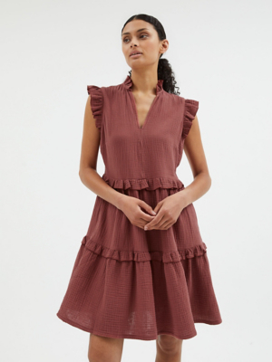 Terracotta Double Cloth Tiered Mini Dress Women at ASDA