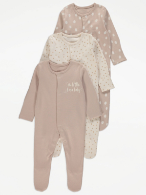 Neutral Patterned Long Sleeve Sleepsuits 3 Pack Baby at ASDA