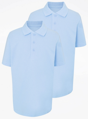 Light Blue Short Sleeve School Polo Shirts 2 Pack School at ASDA