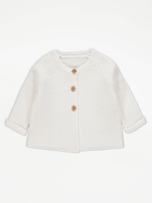 White Knitted Button Up Cardigan Baby at ASDA