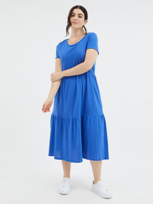 Blue Jersey Tiered Midi Dress Women at ASDA
