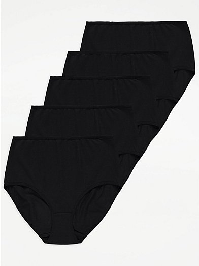 Black Microfibre High Leg Knickers 5 Pack, Lingerie