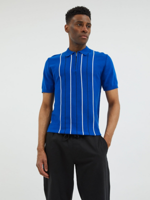 Cobalt Blue Striped Short Sleeve Knitted Polo Top Men at ASDA