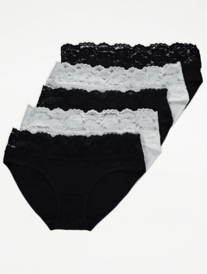 Lace Top Mini Knickers 5 Pack Lingerie at ASDA