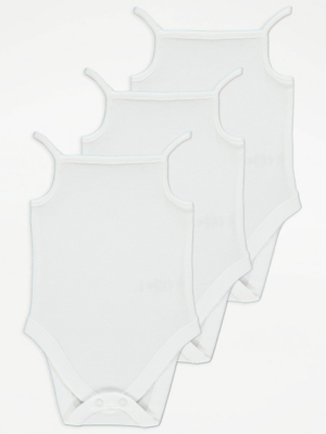 White Strappy Sleeveless Bodysuits 3 Pack Baby at ASDA