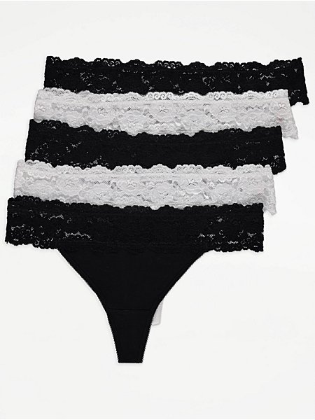 Lace Trim Mini Knickers 5 Pack Lingerie George At Asda
