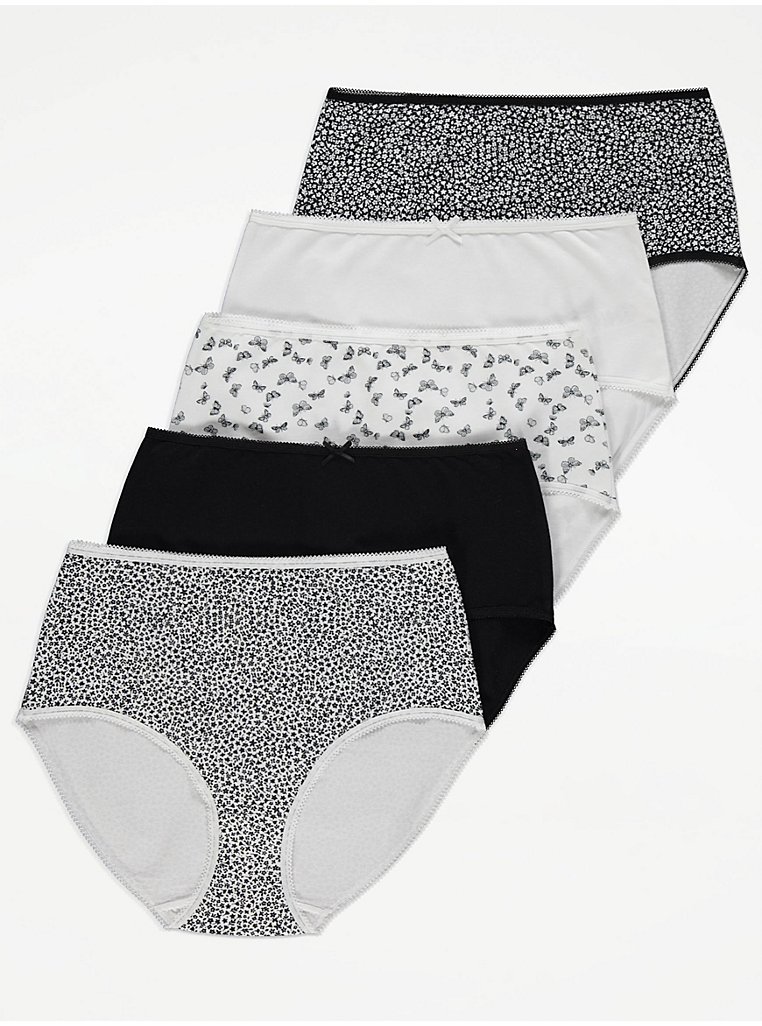 Wholesale Underwear, Wholesale Briefs, Ladies Plain Briefs 5 Pack  White/Black, A&K Hosiery