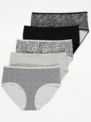 Animal Midi Knickers 5 Pack Lingerie at ASDA