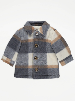 Grey Checked Fleece Shacket Baby George at ASDA