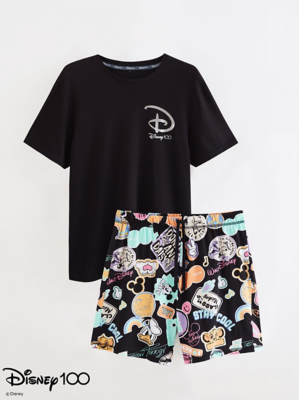 Disney 100 Black Graphic Short Pyjamas | Men | George at ASDA