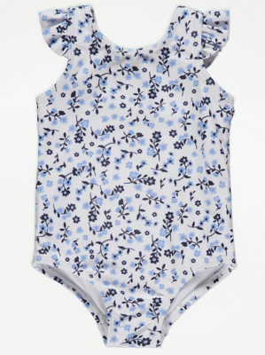 Blue Floral Print Swimsuit Baby at ASDA