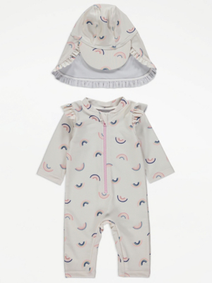 Rainbow Sunsafe All In One Swimsuit and Keppi Hat Baby at ASDA