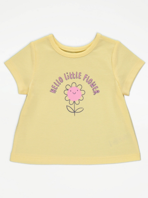 Yellow Hello Little Flower Slogan Print TShirt Baby at ASDA