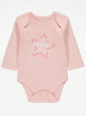 Pink Daddy’s Birthday Slogan Long Sleeve Bodysuit Baby at ASDA