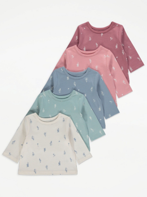 Pretty Floral Long Sleeve Tops 5 Pack Baby at ASDA