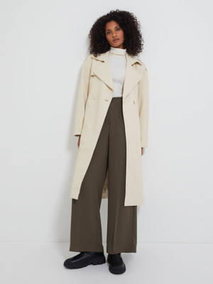 Cream Leather Look Trench Coat Women at ASDA