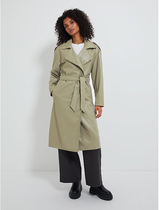 Sage Green Leather Look Trench Coat | Women | George at ASDA