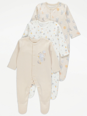Tatty Teddy Moon Print Sleepsuits 3 Pack Baby at ASDA
