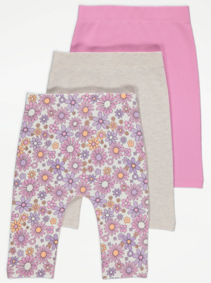 Assorted Retro Floral Leggings 3 Pack Baby at ASDA