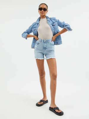 Light Blue Distressed Denim Shorts Women at ASDA