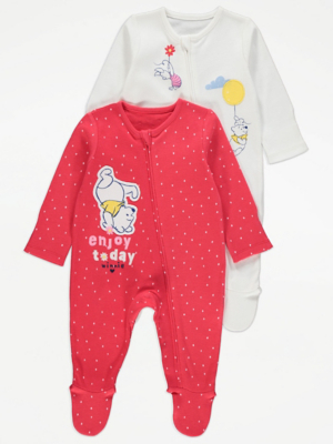Disney Winnie The Pooh Spotty Zip Fasten Sleepsuits 2 Pack