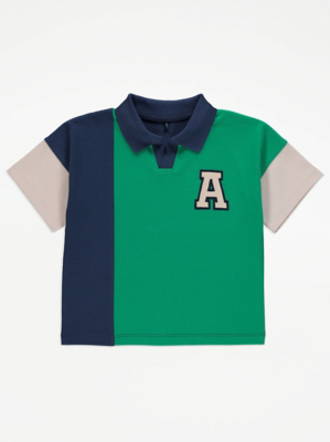 Green Rugby Colour Block Polo Shirt Kids at ASDA