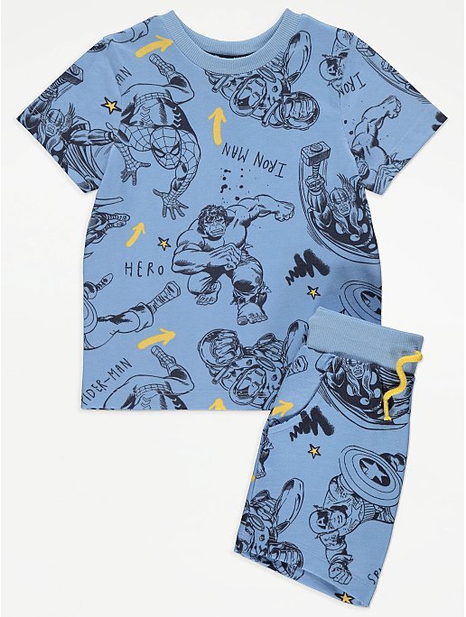 Disney 100 Marvel Blue Character T-Shirt and Shorts Outfit | Kids | George  at ASDA