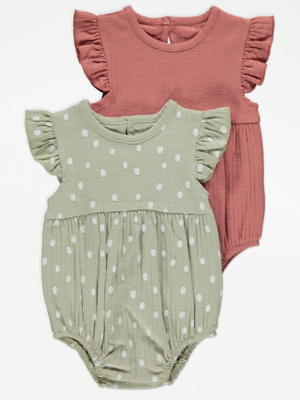 Ribbed Frilly All In Ones 2 Pack Baby at ASDA