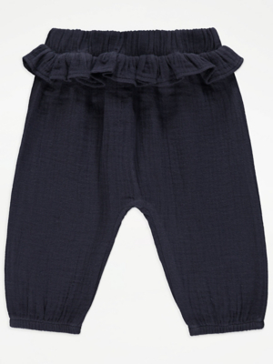 Navy Textured Frilly Trousers Baby at ASDA