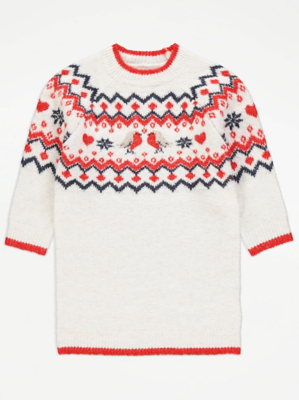 Knitted Dress Girls Christmas Dress Asda Fairisle Robin Matching
