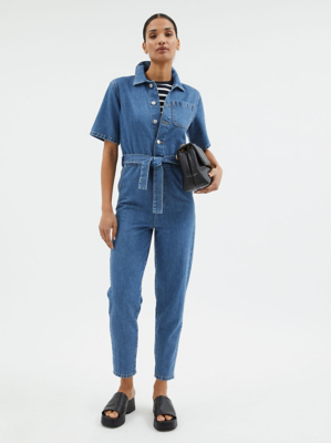 Mid Wash Button Up Denim Jumpsuit Women at ASDA
