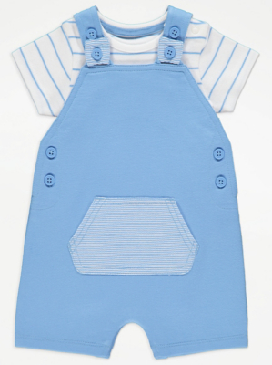 Blue Striped Bodysuit and Dungarees Outfit Baby at ASDA