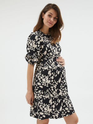 Maternity Black Abstract Print Mini Dress Women at ASDA
