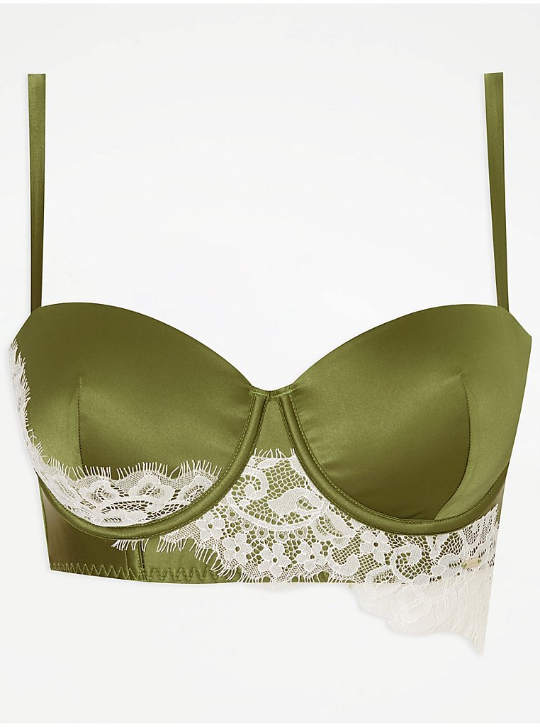 Coco de Mer, Satin-trimmed Leavers Lace Underwired Balconette Bra, Green, x small,small,medium,large,x large