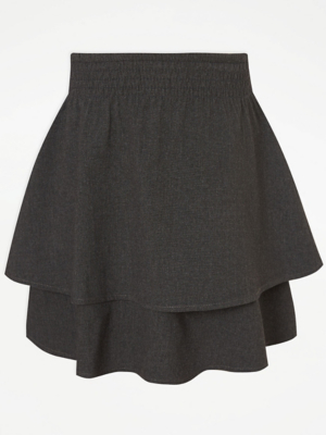Girls Grey Tiered School Skirt School at ASDA
