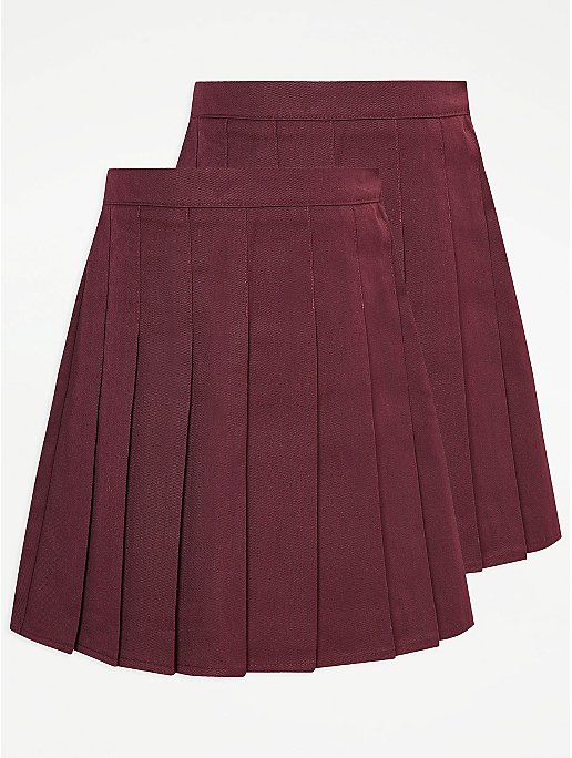 Burgundy Pleated School Skirts 2 Pack | School | George at ASDA