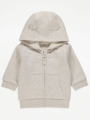 Neutral Zip Through Ear Hoodie Baby at ASDA