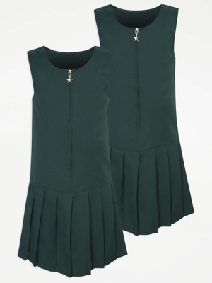 Bottle Green Drop Waist Girls School Pinafore Dress Pack
