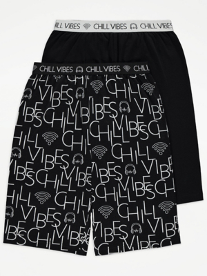 Black Chill Vibes Slogan Lounge Shorts 2 Pack | Kids | George at ASDA