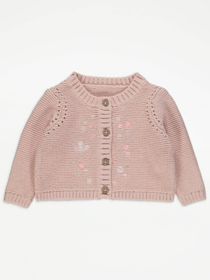 Pink Embroidered Flower Cardigan Baby at ASDA