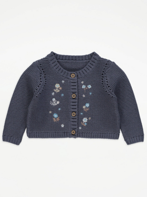 Navy Floral Embroidered Knitted Cardigan Baby at ASDA