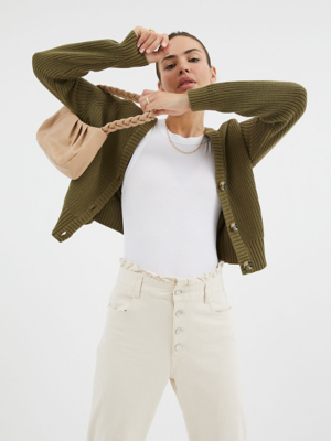 Khaki Knitted Boyfriend Cardigan Women at ASDA