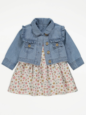 Floral Dress and Frill Denim Jacket Outfit Baby at ASDA