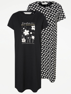 Black Floral Nightdresses 2 Pack | Lingerie | George at ASDA