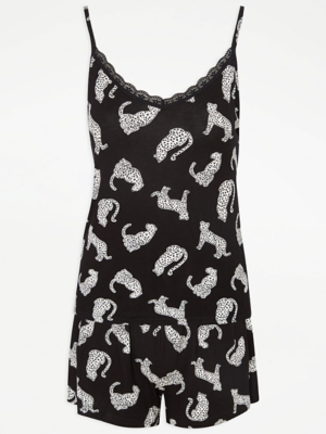 Black Cheetah Cami Short Pyjamas Women at ASDA
