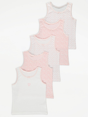 Heart Print Vests 5 Pack Kids at ASDA