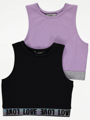 Glitter Band Crop Tops 2 Pack Kids at ASDA