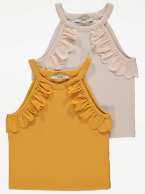 Ribbed Frilly Vest Tops 2 Pack Kids at ASDA